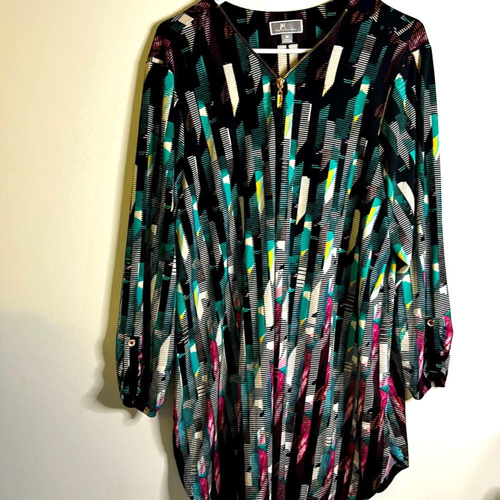 JM Collection zip up long sleeve top size 3x abstract long tunic multi colored